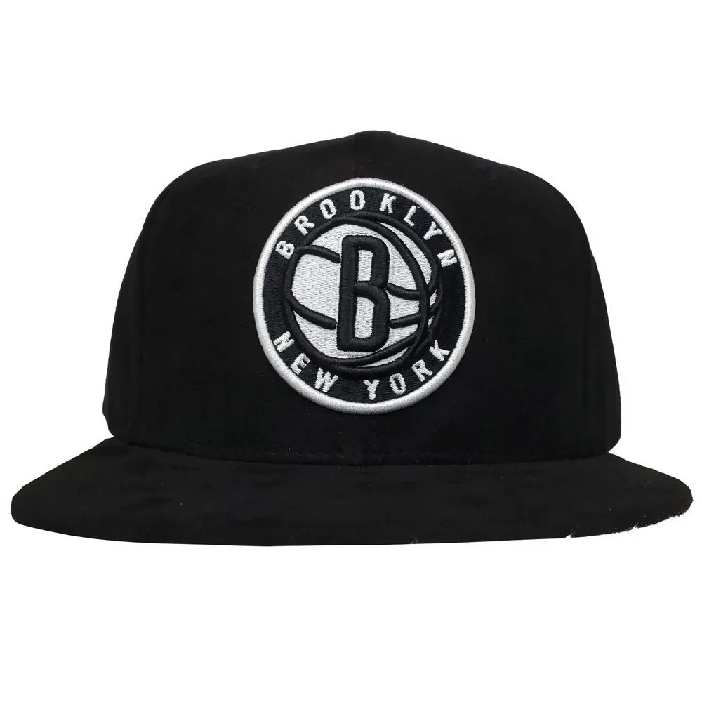 Brooklyn‎ Nets Mitchell & Ness NBA Snapback Hat Cap 3D Logo Black Faux Suede NWT